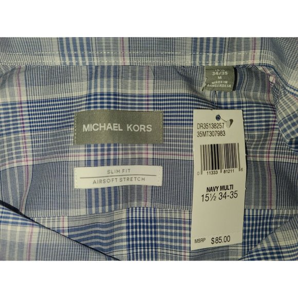 Mens Michael Kors Dress Shirts Button Down Navy Multi Color Slim Fit 15 1/2 34-3 - Picture 4 of 9